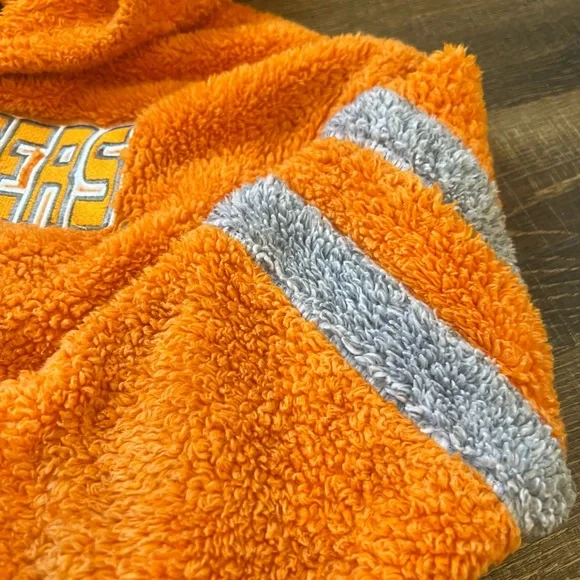 Orange Fuzzy Hoodie with Gray Stripes - Picture 3 of 5